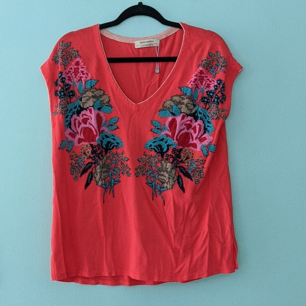 Aldo Martins Embroidered Floral V Neck Sleevless Top Oversized Small